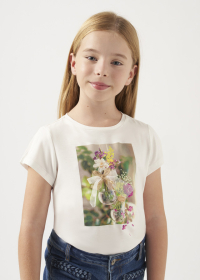 Girls' flower print T-shirt